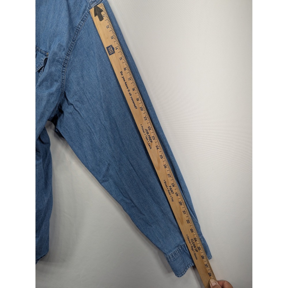 Wrangler Mens‎ 3XL Blue Denim Long Sleeve Button Down Shirt Cotton Stretch - Picture 7 of 8